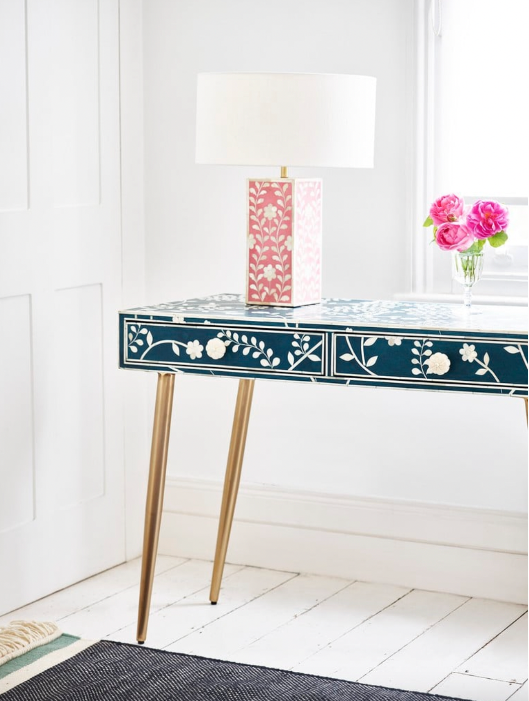 Lohko Blue Floral Inlay Desk & Dressing Table