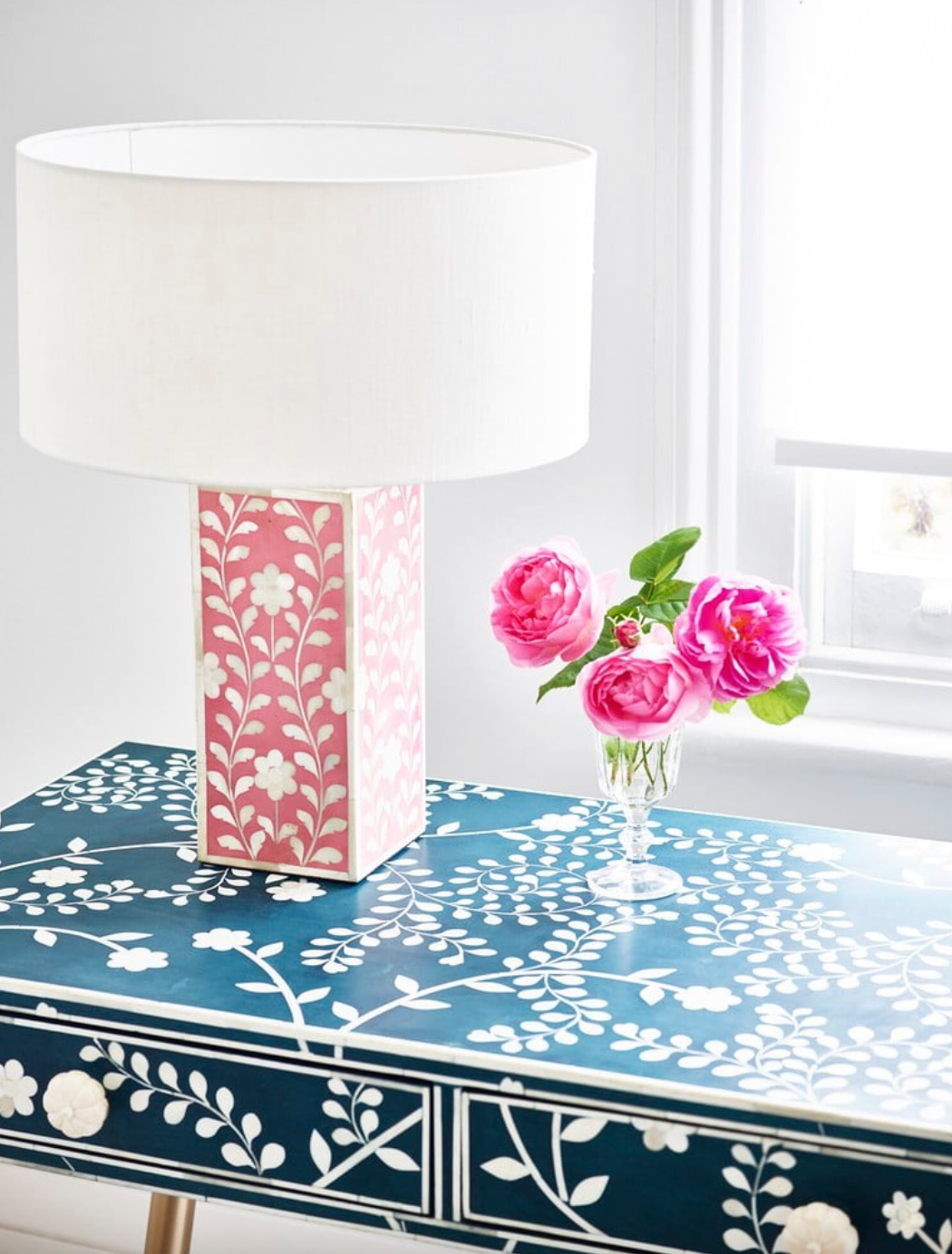 Lohko Blue Floral Inlay Desk & Dressing Table