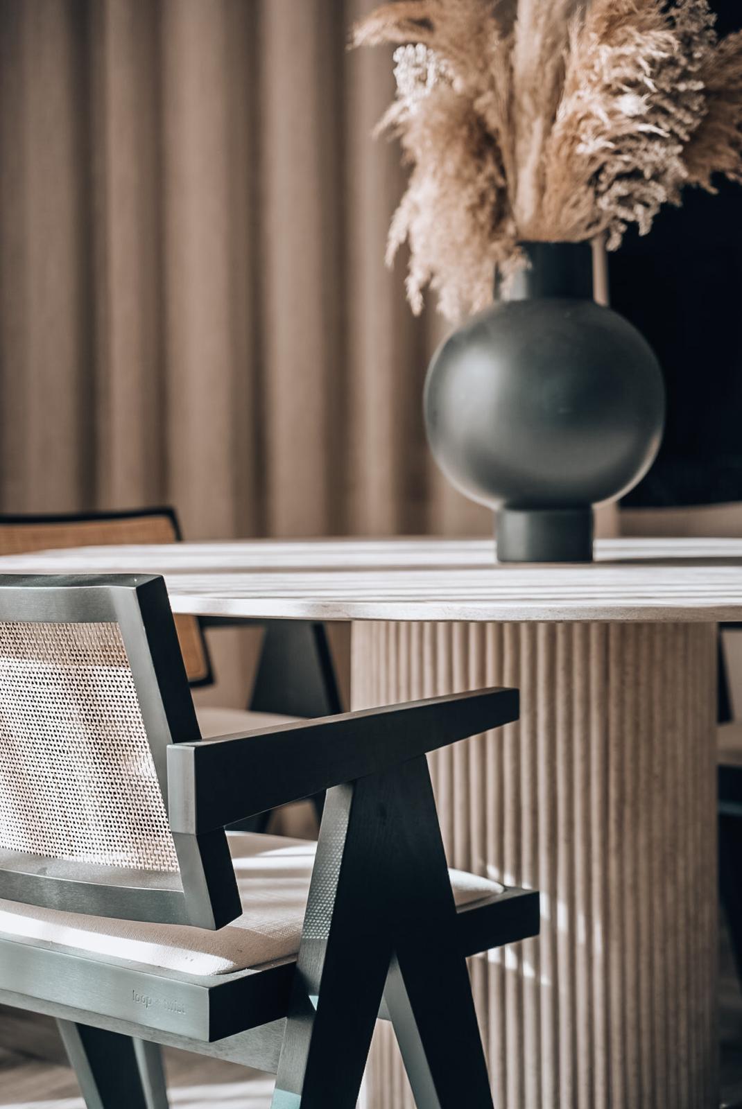 Travertine dining table with solid Fluted Base