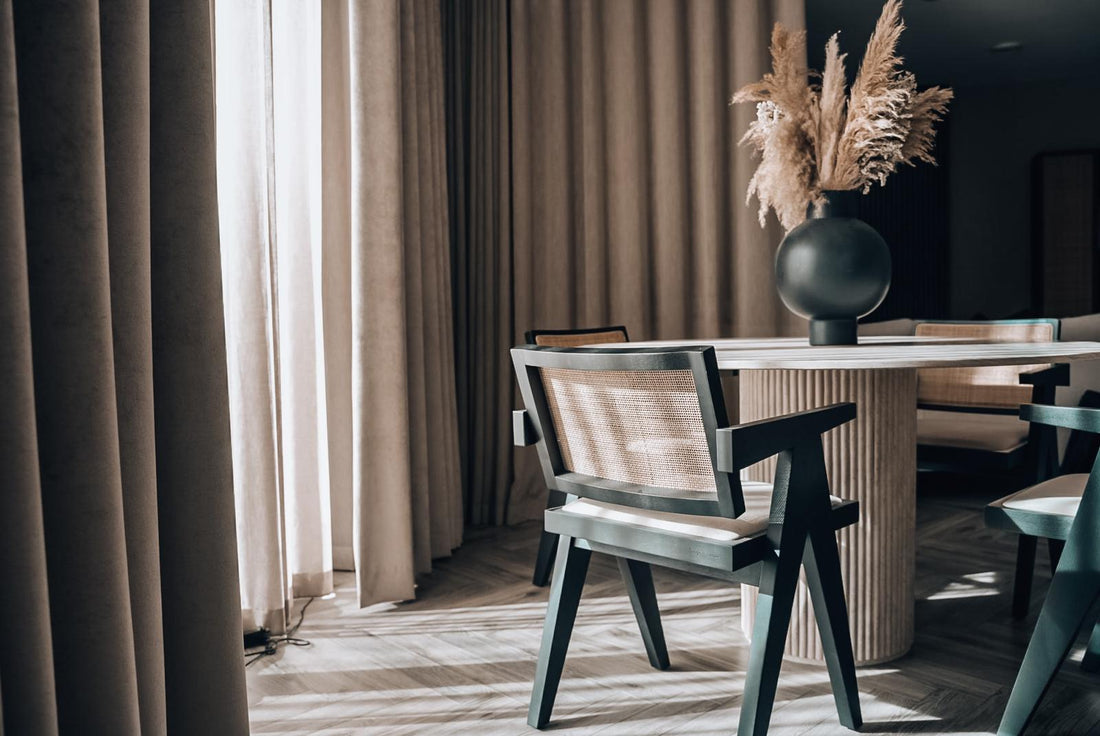 Travertine dining table with solid Fluted Base