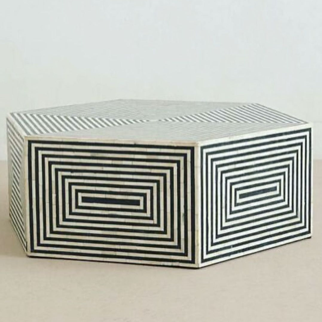 Suhira Bone Inlay Hexagonal Coffee Table - Black