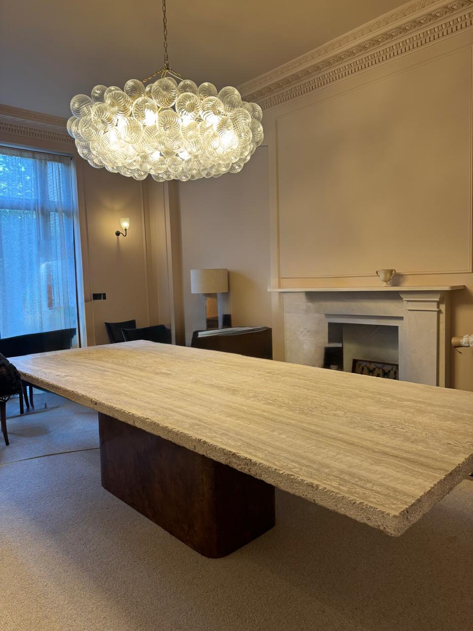 Travertine and Burl Wood Dining Table