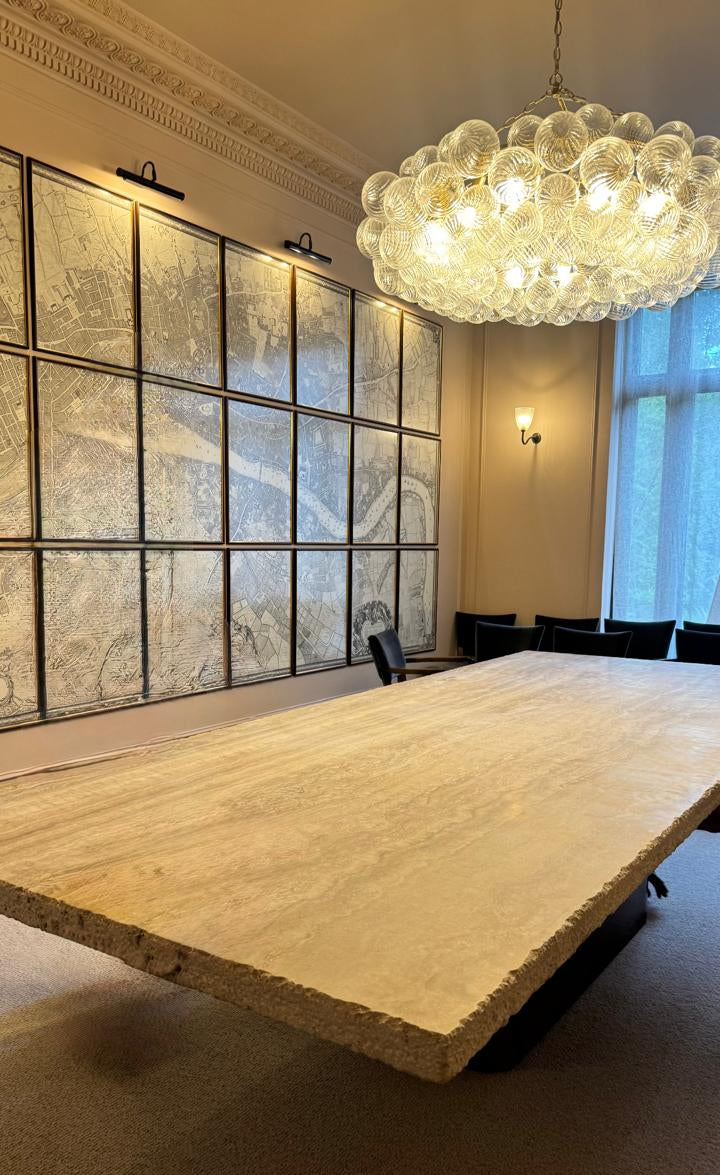 Travertine and Burl Wood Dining Table