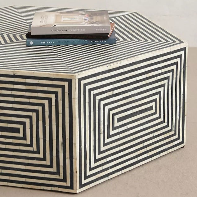 Suhira Bone Inlay Hexagonal Coffee Table - Black