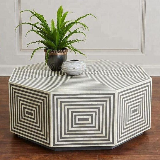 Suhira Bone Inlay Hexagonal Coffee Table - Black
