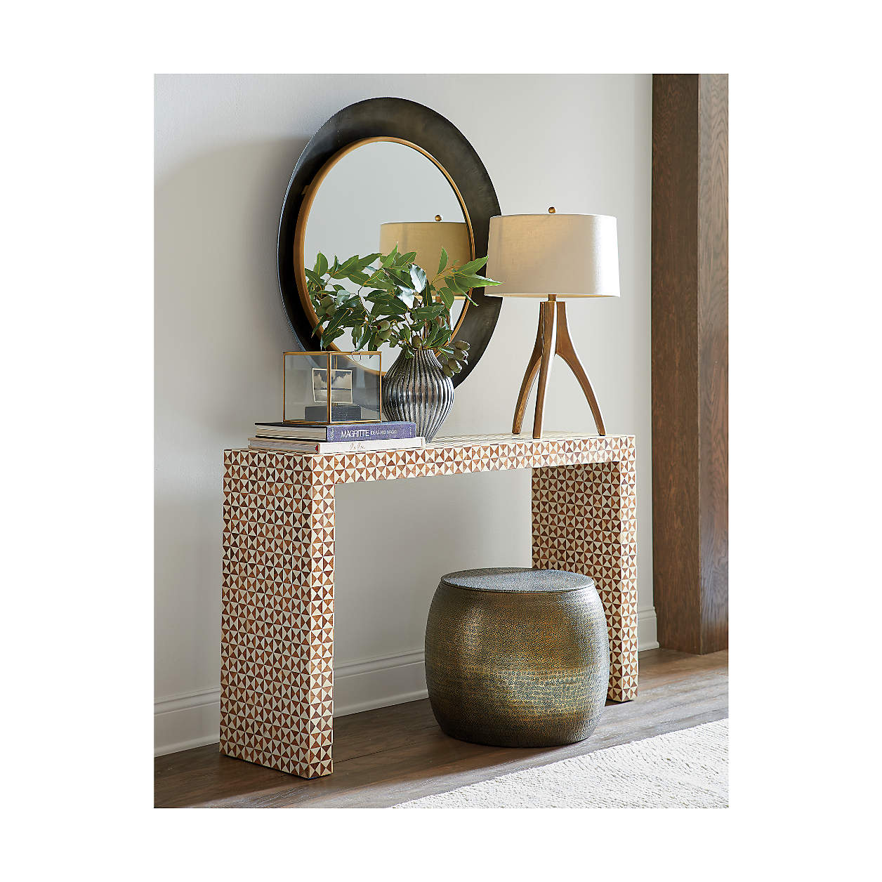 Geo Natural Wood Inlay Waterfall Console