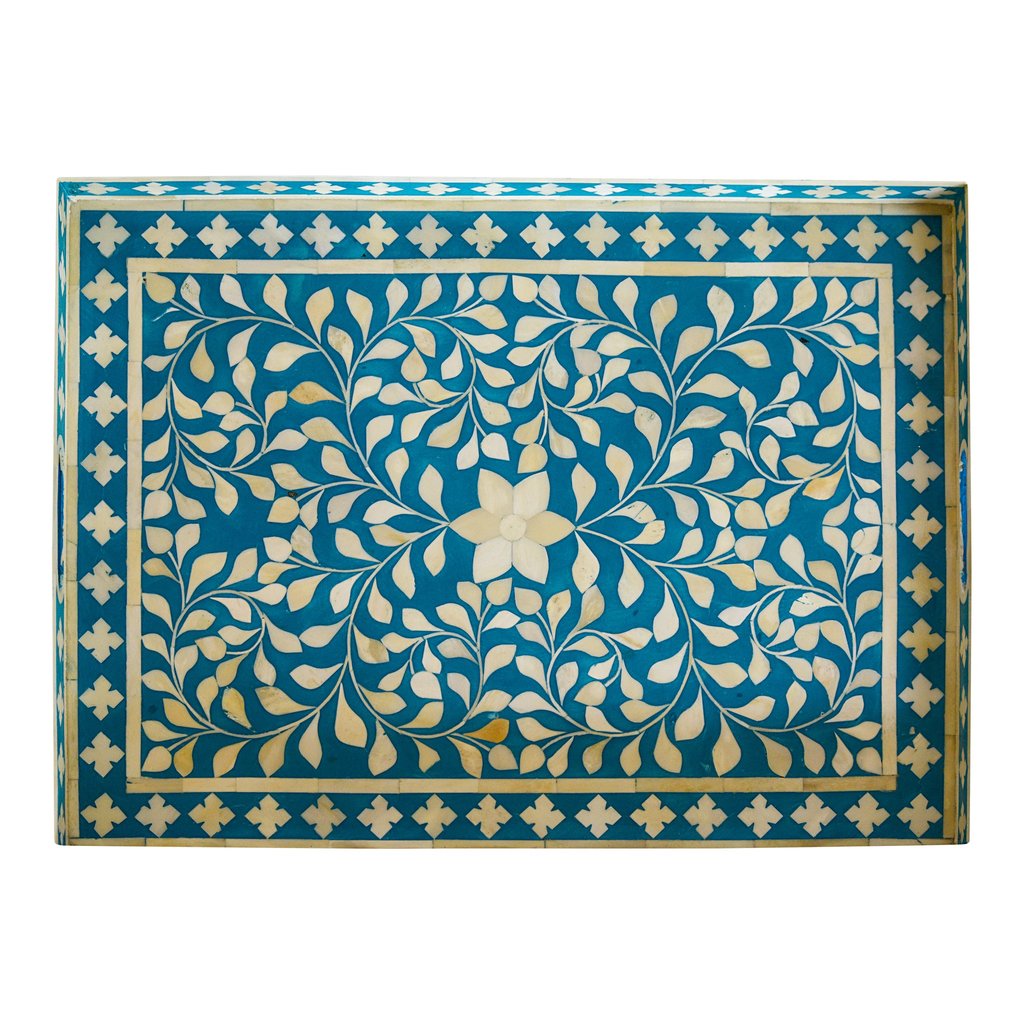 Floral Bone Inlay Tray in Teal Colour