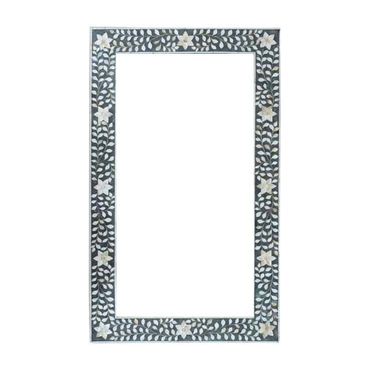 Grey Floral Elegance Wall Mirror