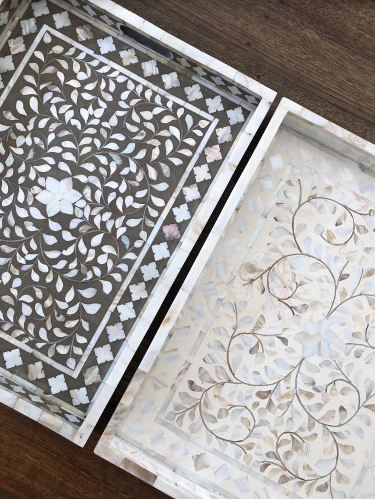 Mother of Pearl Tray in Grey Colour