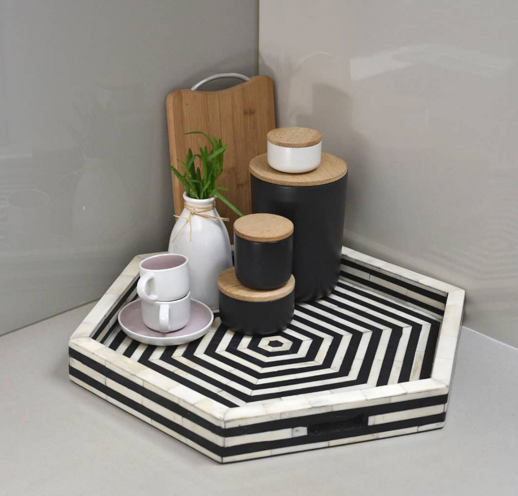 Black Hexagon Inlay Tray