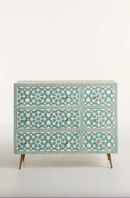 Moroccan Bone Inlay Six-Drawer Dresser
