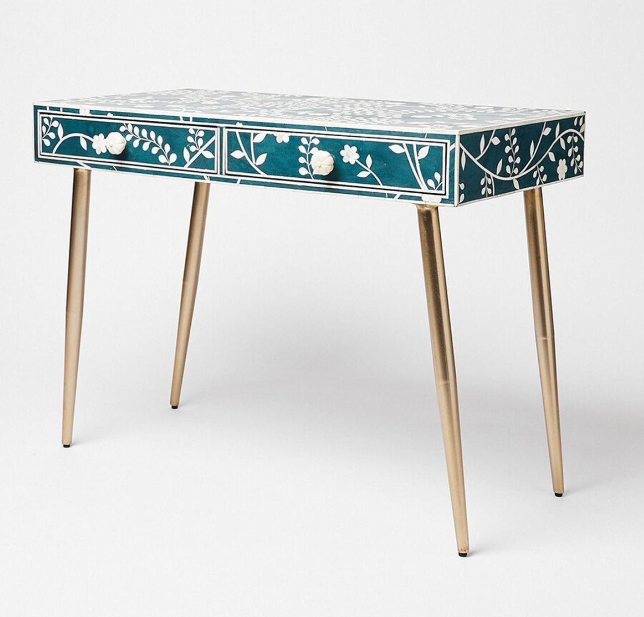Lohko Blue Floral Inlay Desk & Dressing Table Ziba Homes Lohko Blue Floral Inlay Desk & Dressing Table Ziba Homes