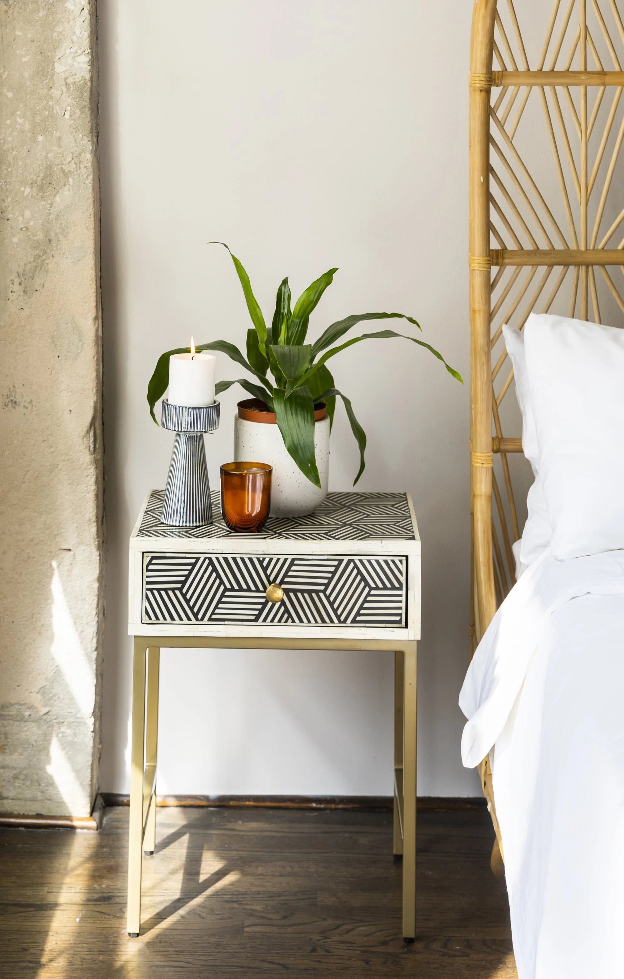 Mist Inlay Bedside Table – Ziba Homes
