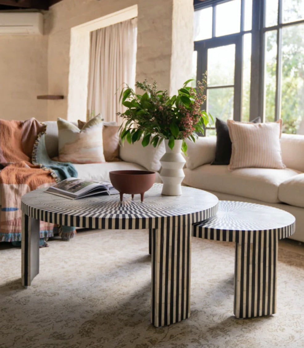 Egyptian Stripe Inlay Nest of Coffee Tables - Set of Two – Ziba Homes